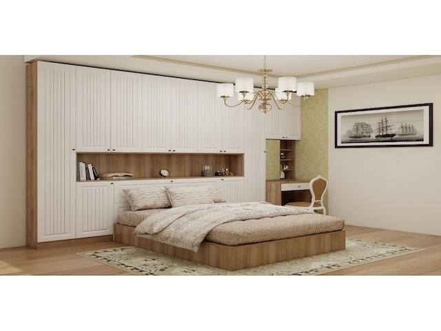 臥室系統家具 全牆式床頭櫃-鄉村 