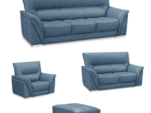 ASSARI-伯爵經典1+2+3人座半牛皮沙發(含70x85cm腳椅)藍色